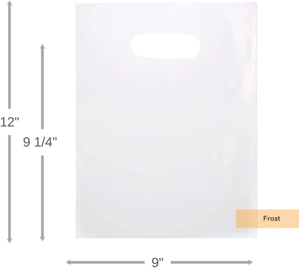 ClearBags 100 Frost Handle Bags 9x12, Extra Thick 2.25 Mil Retail Plastic Shopping Merchandise Gift Bags Tear Resistant Strong Durable Anti Stretch For Small Business LDPE Die Cut, 100% Recyclable