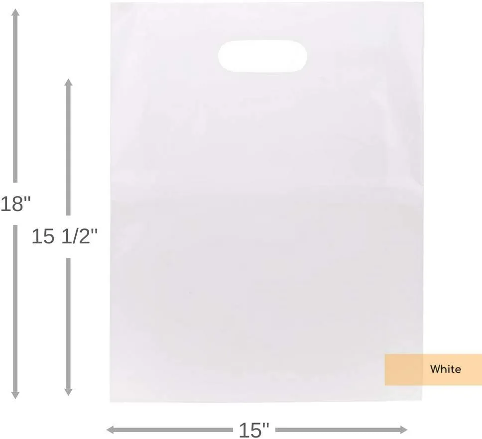 ClearBags 100 White Handle Bags 15x18, Extra Thick 2.25 Mil Retail Plastic Shopping Merchandise Gift Bags Tear Resistant Strong Durable Anti Stretch For Small Business LDPE Die Cut, 100% Recyclable