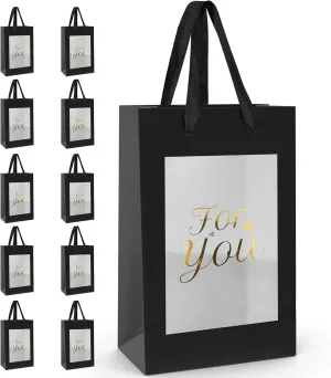 Clearly Loved 10 Pcs For You Kraft Paper Gift Bags with Transparent Window – 10"x7"x5" Elegant, Reusable Black Window Gift Bags for Birthdays, Weddings, Holidays, and Special Occasions
