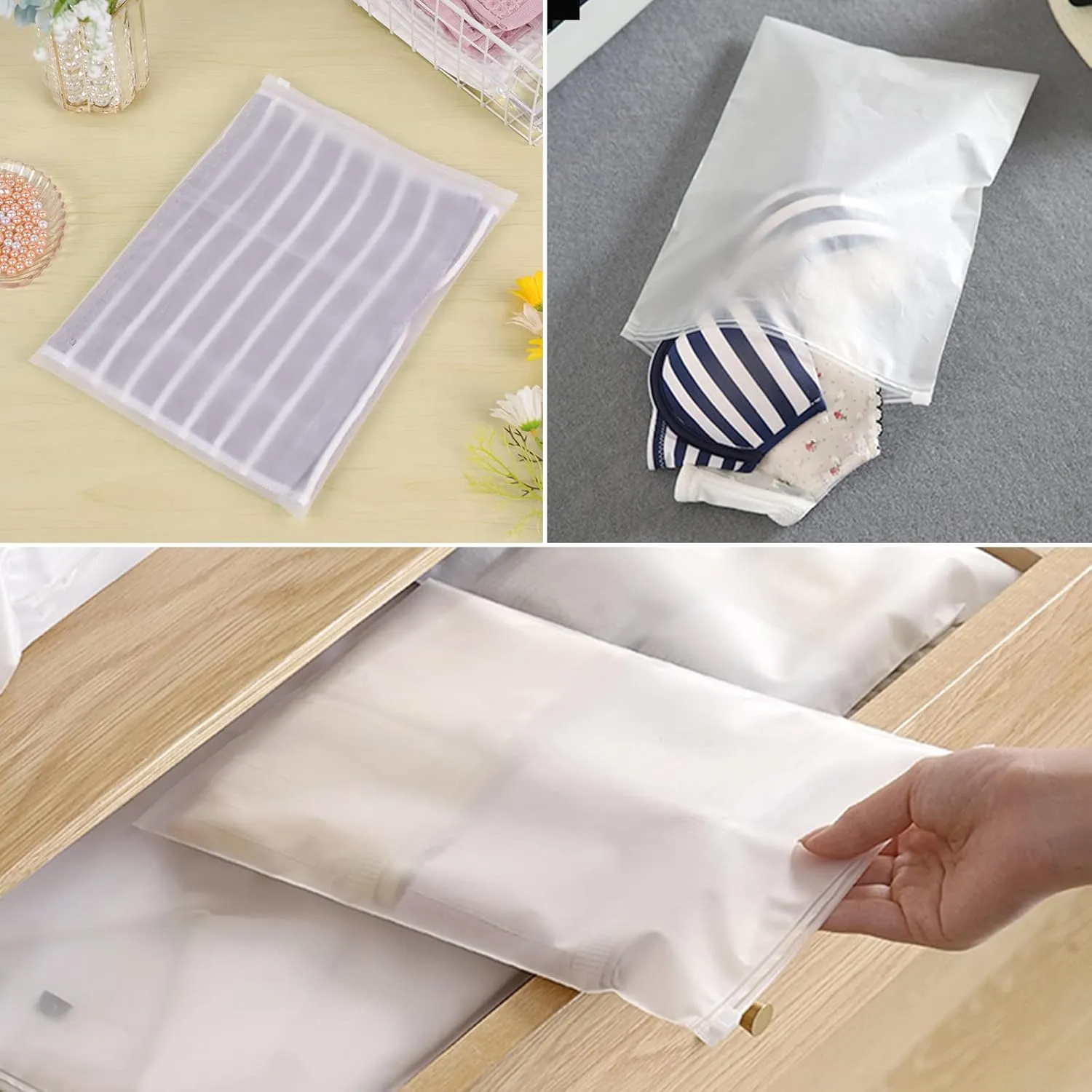 Clothes Packaging Bags for Shipping, 100 Count 10x13 inch Frosted Zipper Plastic Bags for Clothing, Clear Apparel Bag for T-Shirt, Shirt, Document, 3 Mil, with Vent Holes