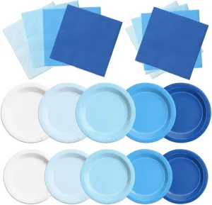 CMUSKO 150Pcs Blue Plates and Napkins-Light Blue Party Supplies Gradient Blue Disposable Tableware Serves 50 for Birthday,Baby Shower,Wedding