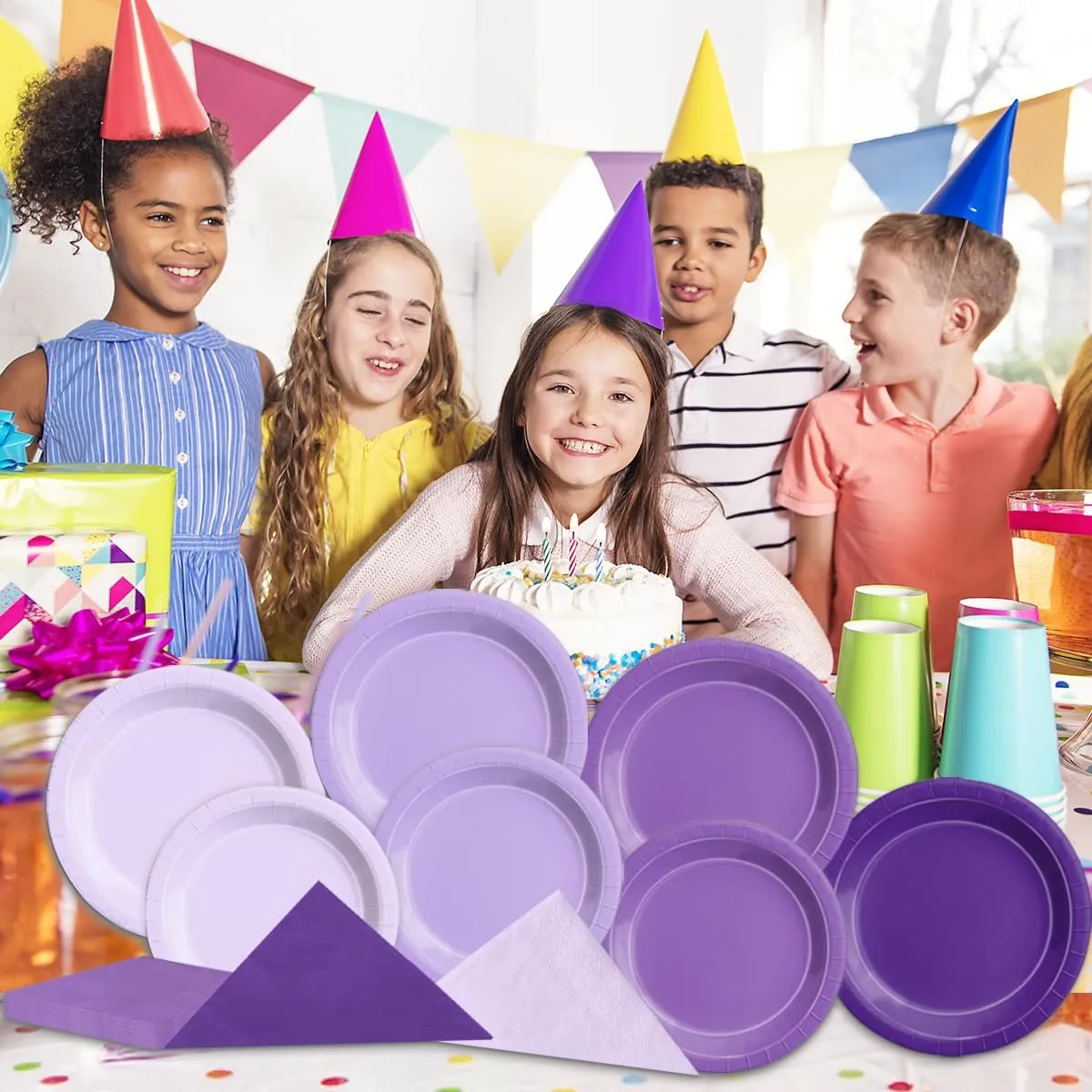 CMUSKO Lavender Party Supplies-60Pcs Purple Plates and Napkins Kit Gradient Light Purple Tableware for Birthday,Baby Shower,Wedding