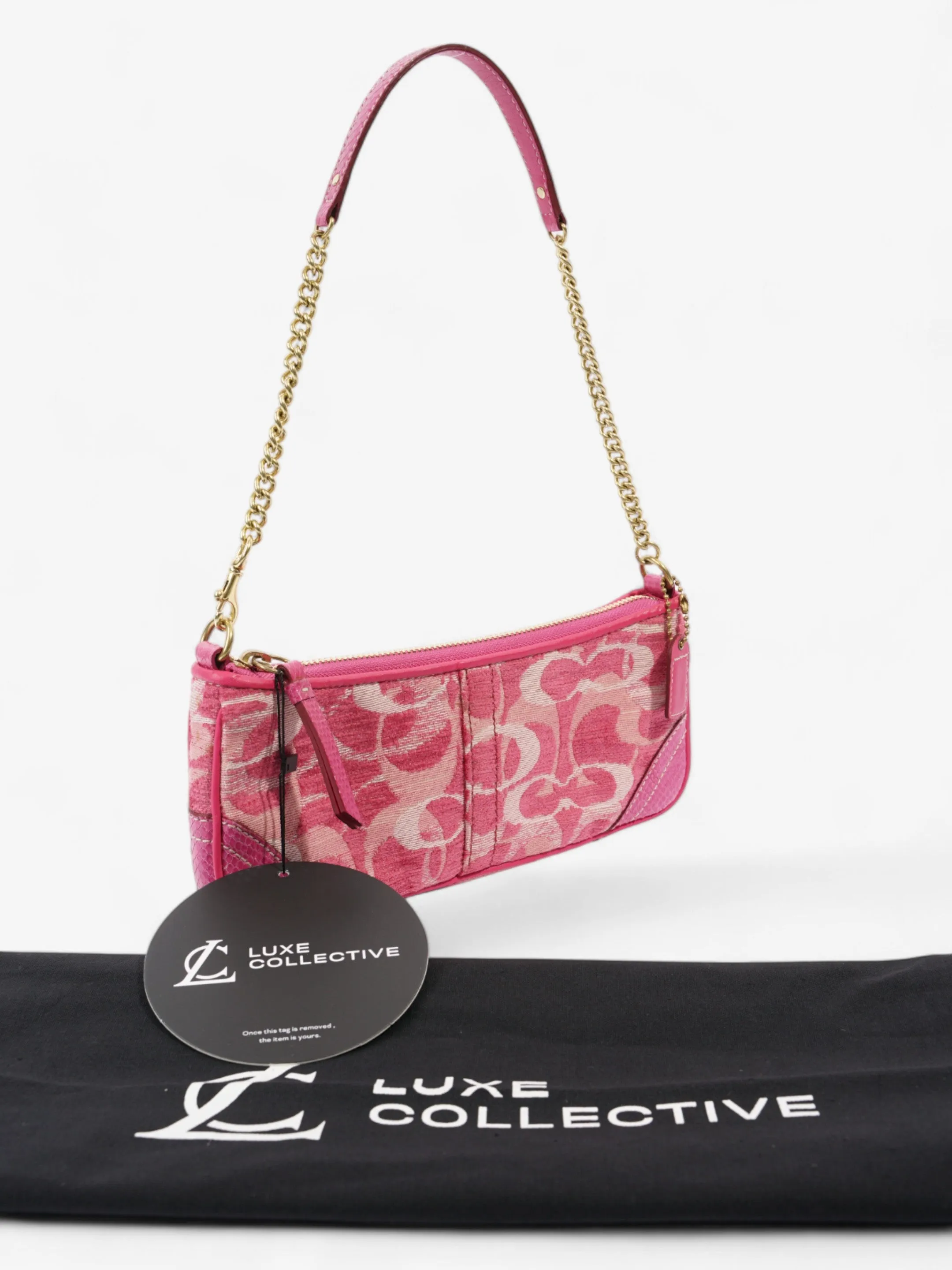 Coach Chenille Python Shoulder Bag Pink Canvas