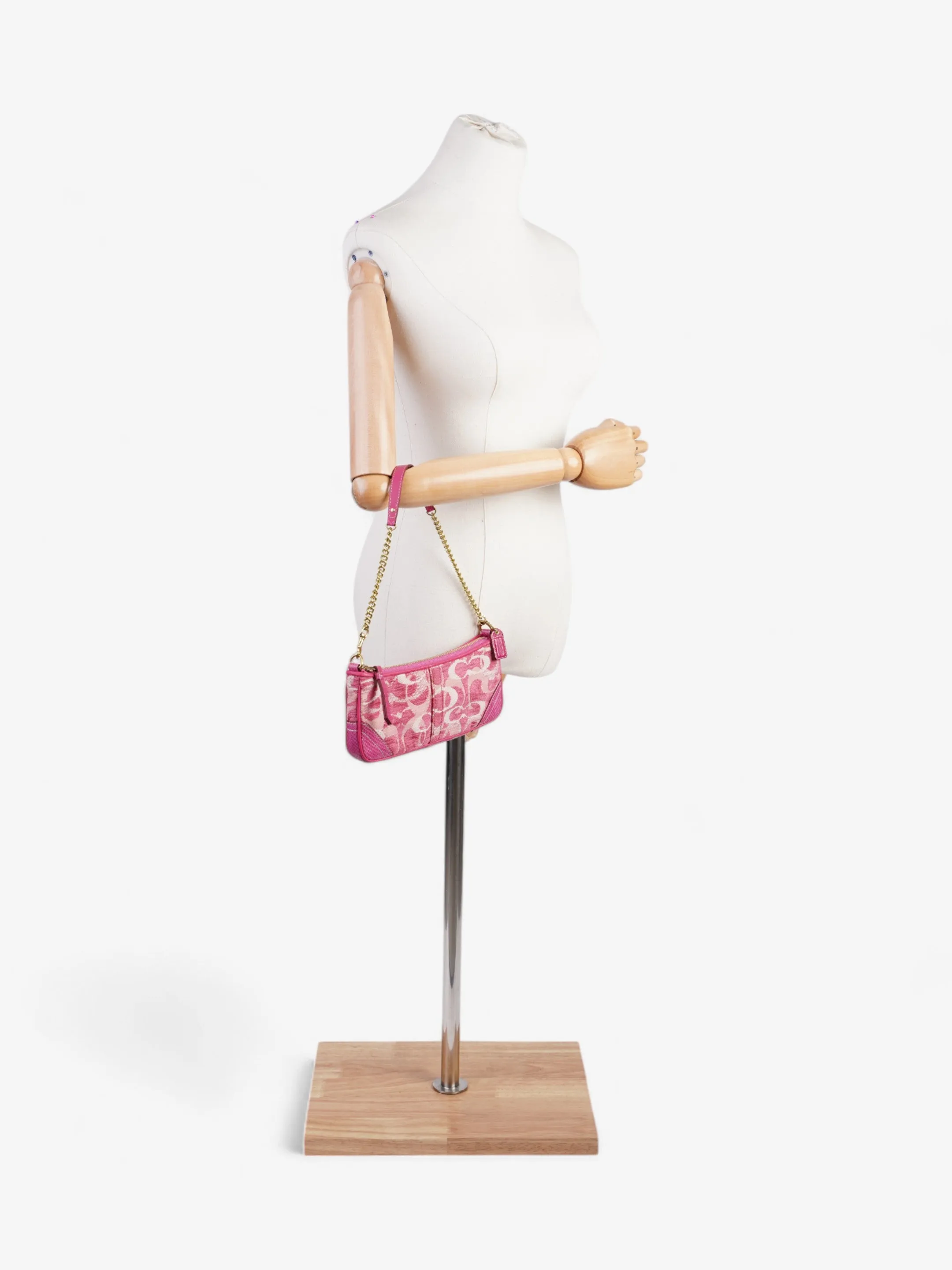 Coach Chenille Python Shoulder Bag Pink Canvas