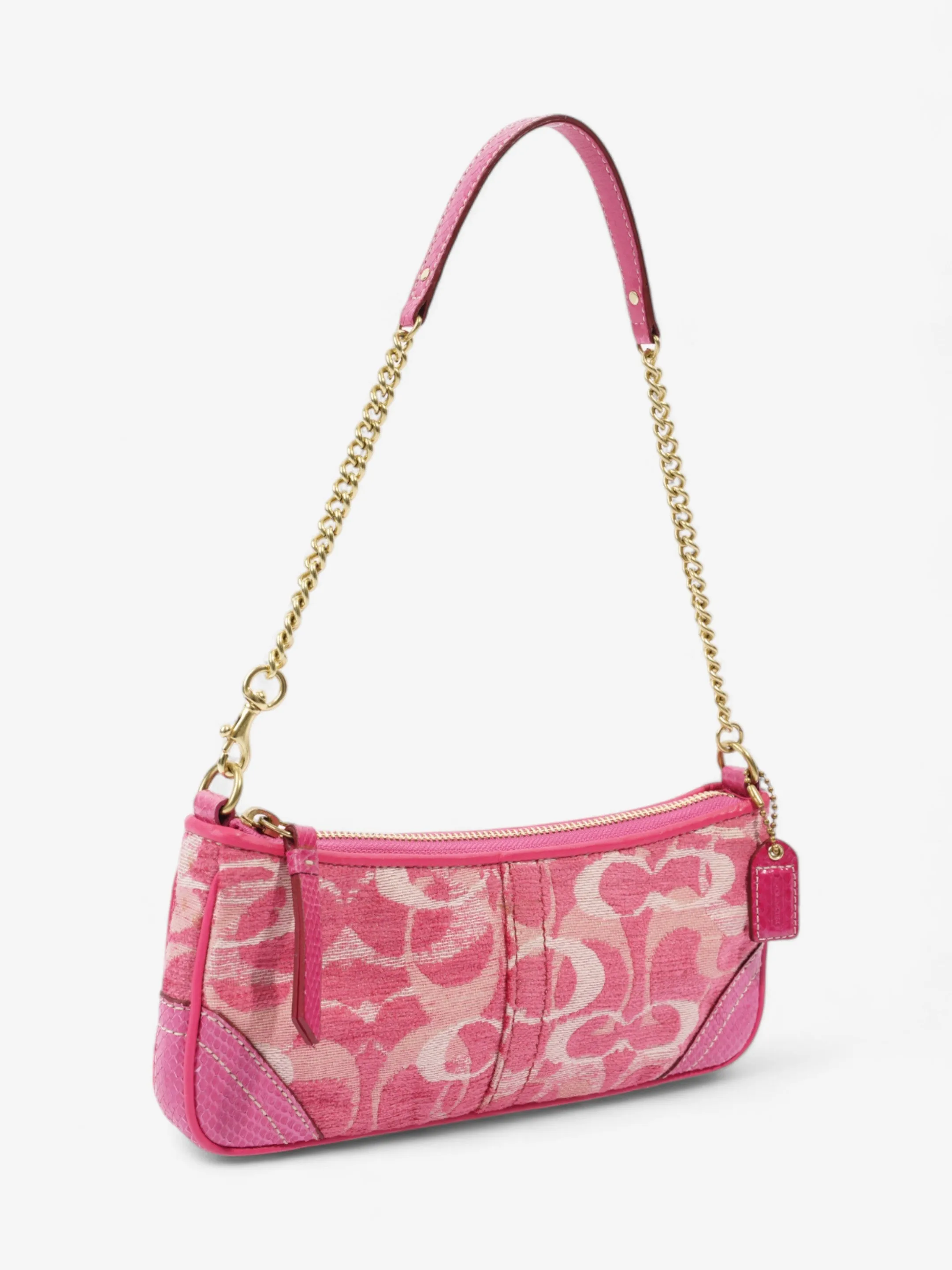 Coach Chenille Python Shoulder Bag Pink Canvas