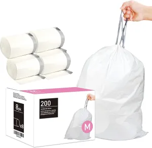 Code M 200 Count 12 Gallon 45 Liter Trash Bags with Reinforced Drawstring | Reliable1st Compatible with simpleman Code M | 1.2 Mil Thick Heavy Duty Quality | White Drawstring Garbage Liners