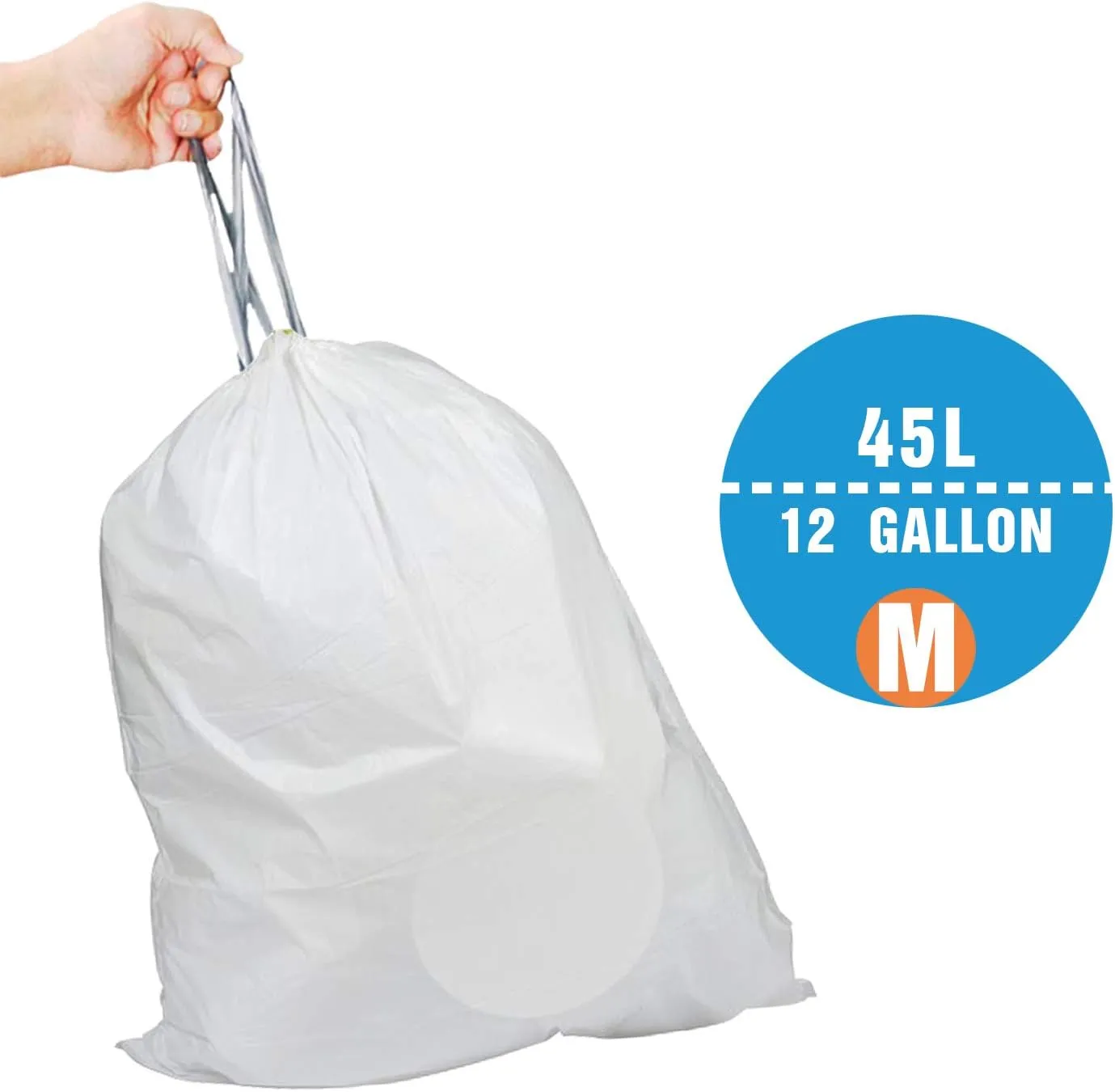 Code M 200 Count 12 Gallon 45 Liter Trash Bags with Reinforced Drawstring | Reliable1st Compatible with simpleman Code M | 1.2 Mil Thick Heavy Duty Quality | White Drawstring Garbage Liners