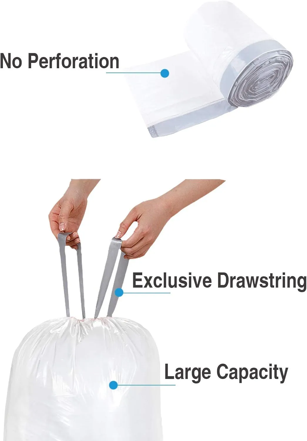Code N (200 Count) Heavy Duty 1.2 Mil THICK Drawstring Plastic Trash Bags 12-13 Gallon Reliable1st Custom Fit Compatible with simpleman Strong White Drawstring Garbage Liners 12-13 Gallon/45-50 Liter