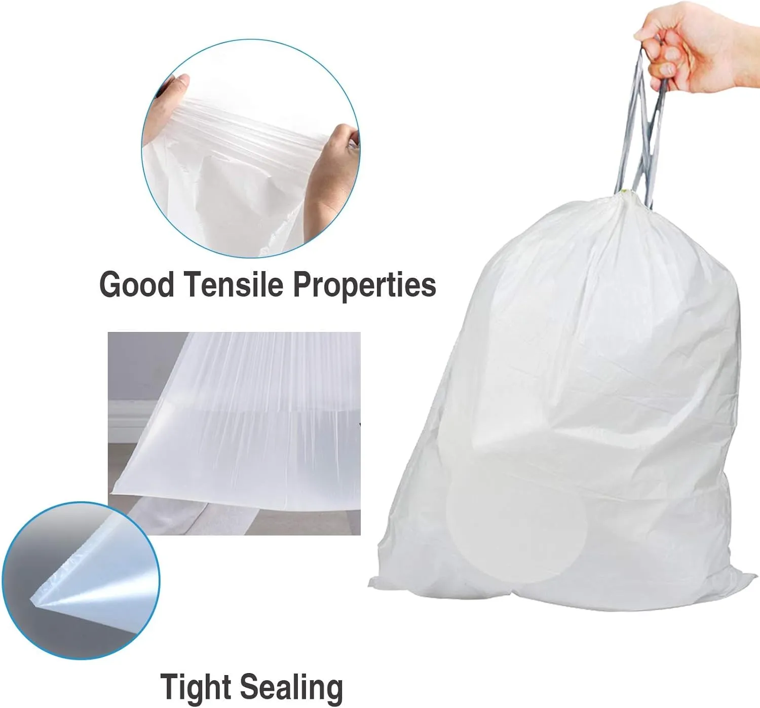 Code N (200 Count) Heavy Duty 1.2 Mil THICK Drawstring Plastic Trash Bags 12-13 Gallon Reliable1st Custom Fit Compatible with simpleman Strong White Drawstring Garbage Liners 12-13 Gallon/45-50 Liter