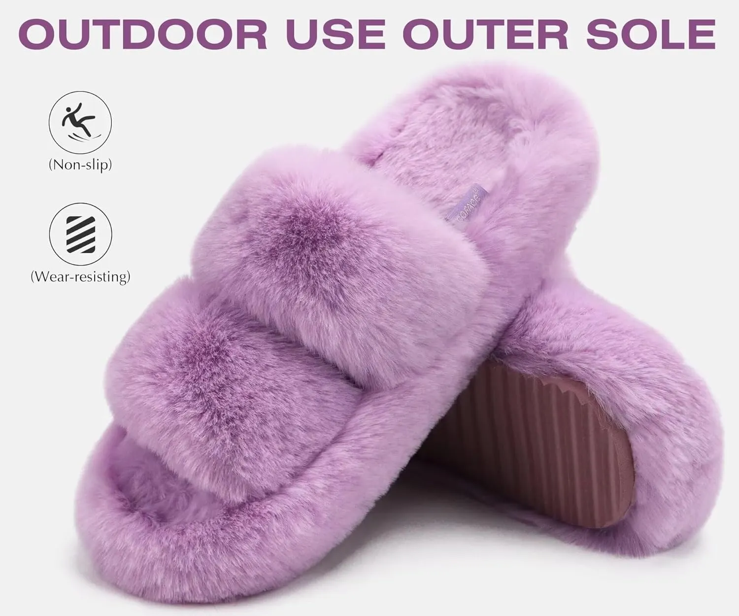 COFACE Womens House Slippers Woman Fuzzy Fluff Indoor Slipper Ladies Furry Fur Bedroom Slip On Slipers Women’s Home Winter Open Toe Plush Shearling Slide Size 5-11