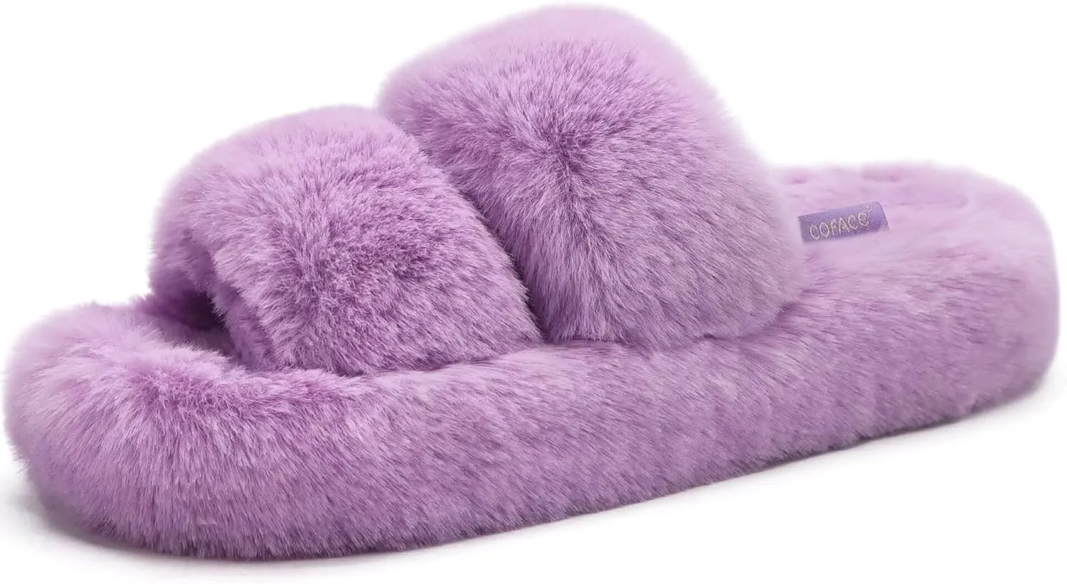 COFACE Womens House Slippers Woman Fuzzy Fluff Indoor Slipper Ladies Furry Fur Bedroom Slip On Slipers Women’s Home Winter Open Toe Plush Shearling Slide Size 5-11