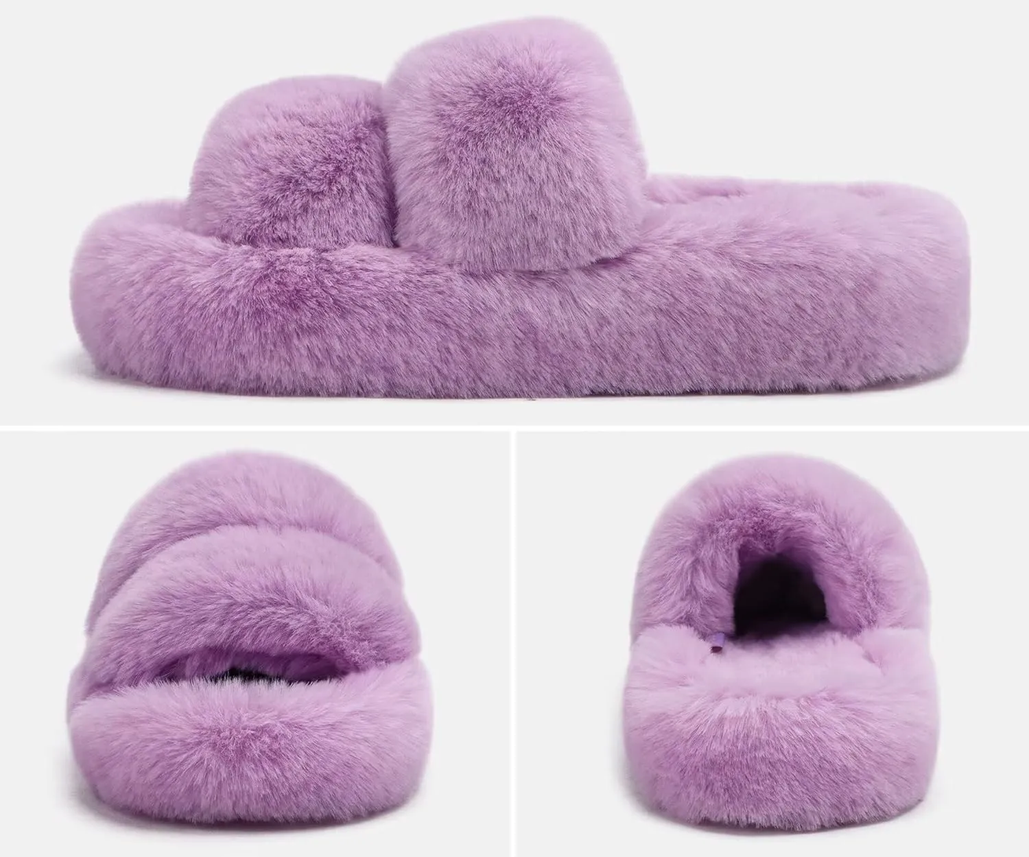 COFACE Womens House Slippers Woman Fuzzy Fluff Indoor Slipper Ladies Furry Fur Bedroom Slip On Slipers Women’s Home Winter Open Toe Plush Shearling Slide Size 5-11