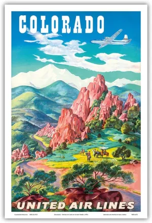 Colorado USA - Garden of the Gods Colorado Springs - United Air Lines - Vintage Airline Travel Poster by Joseph Fehér c.1950s - Master Art Print (Unframed) 12in x 18in