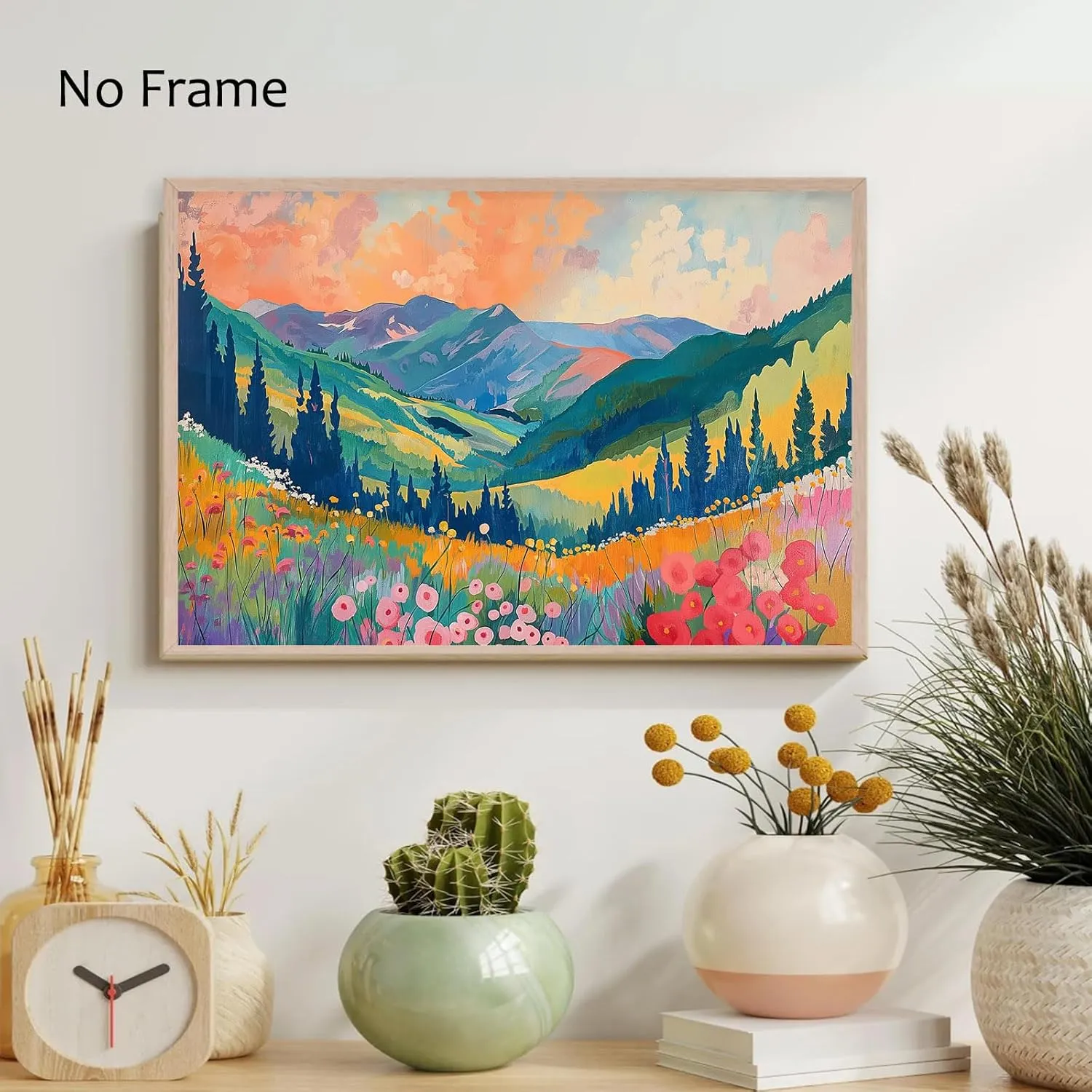 Colorful Abstract Watercolor Wall Art Abstract Mountain Poster Colorful Wildflower Canvas Wall Art Mountain Wildflower Painting Aesthetic Landscape Posters Watercolor Print 24x16inch No Frame