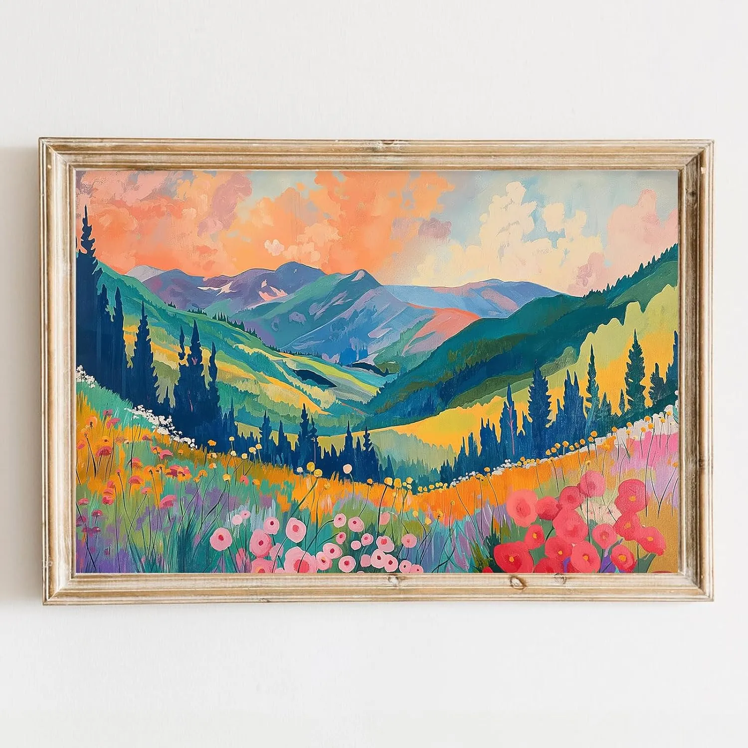 Colorful Abstract Watercolor Wall Art Abstract Mountain Poster Colorful Wildflower Canvas Wall Art Mountain Wildflower Painting Aesthetic Landscape Posters Watercolor Print 24x16inch No Frame