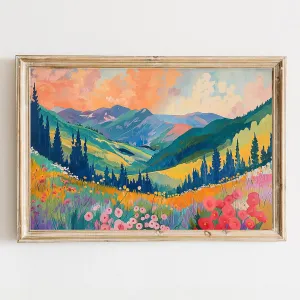 Colorful Abstract Watercolor Wall Art Abstract Mountain Poster Colorful Wildflower Canvas Wall Art Mountain Wildflower Painting Aesthetic Landscape Posters Watercolor Print 24x16inch No Frame