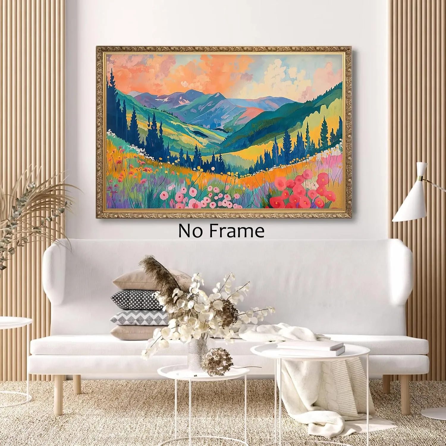 Colorful Abstract Watercolor Wall Art Abstract Mountain Poster Colorful Wildflower Canvas Wall Art Mountain Wildflower Painting Aesthetic Landscape Posters Watercolor Print 24x16inch No Frame