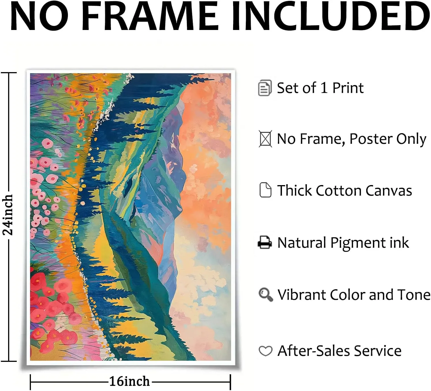 Colorful Abstract Watercolor Wall Art Abstract Mountain Poster Colorful Wildflower Canvas Wall Art Mountain Wildflower Painting Aesthetic Landscape Posters Watercolor Print 24x16inch No Frame