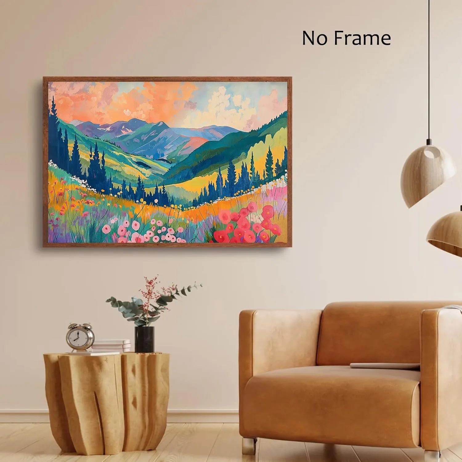 Colorful Abstract Watercolor Wall Art Abstract Mountain Poster Colorful Wildflower Canvas Wall Art Mountain Wildflower Painting Aesthetic Landscape Posters Watercolor Print 24x16inch No Frame