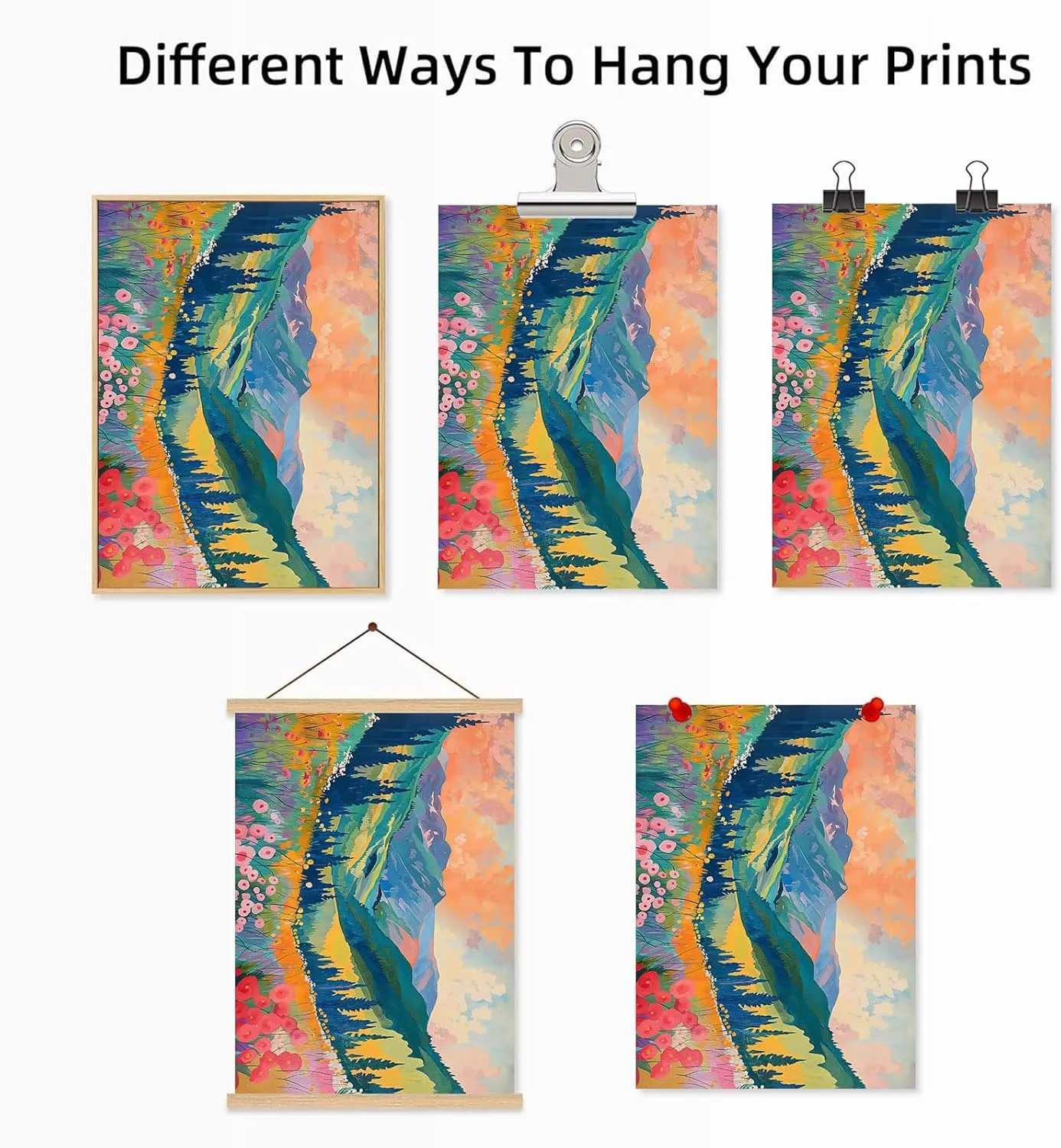Colorful Abstract Watercolor Wall Art Abstract Mountain Poster Colorful Wildflower Canvas Wall Art Mountain Wildflower Painting Aesthetic Landscape Posters Watercolor Print 24x16inch No Frame