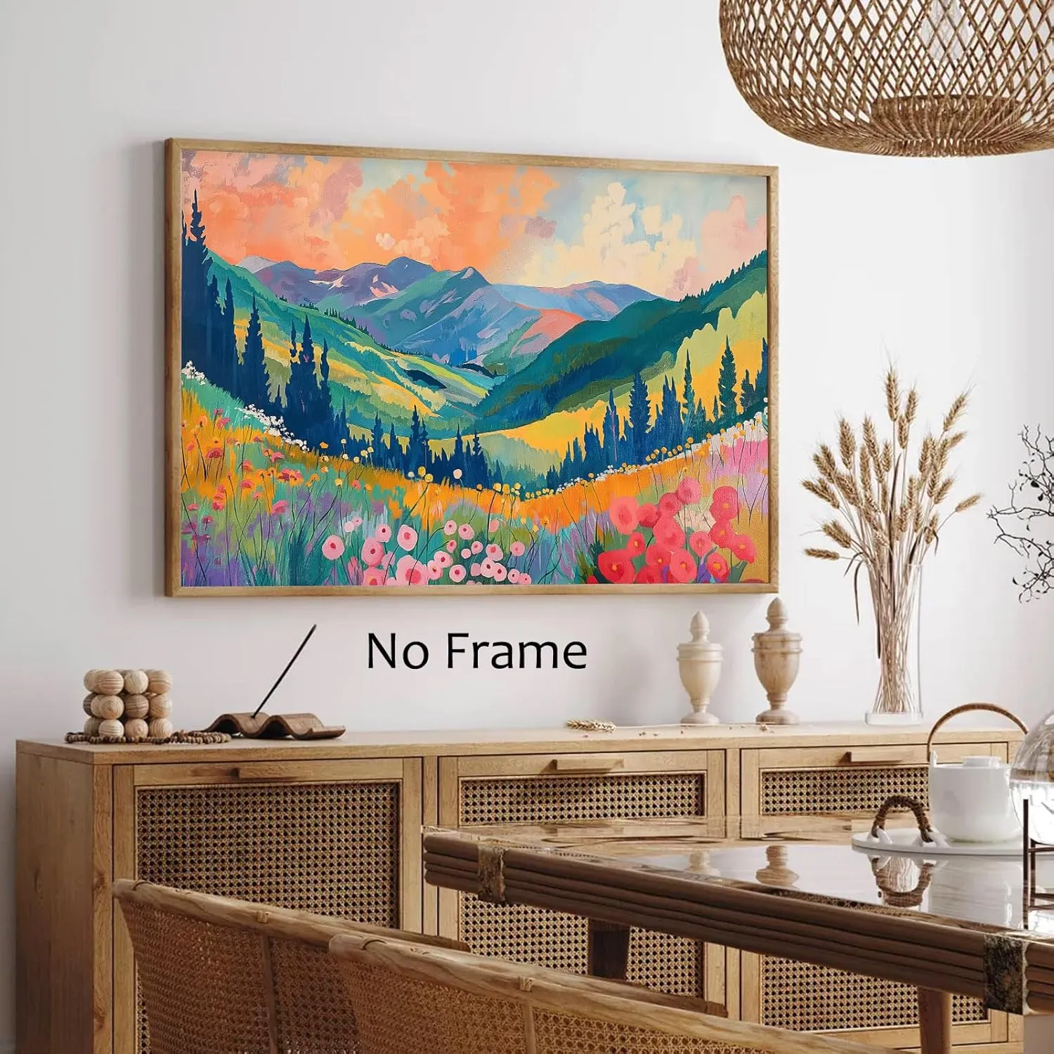Colorful Abstract Watercolor Wall Art Abstract Mountain Poster Colorful Wildflower Canvas Wall Art Mountain Wildflower Painting Aesthetic Landscape Posters Watercolor Print 24x16inch No Frame