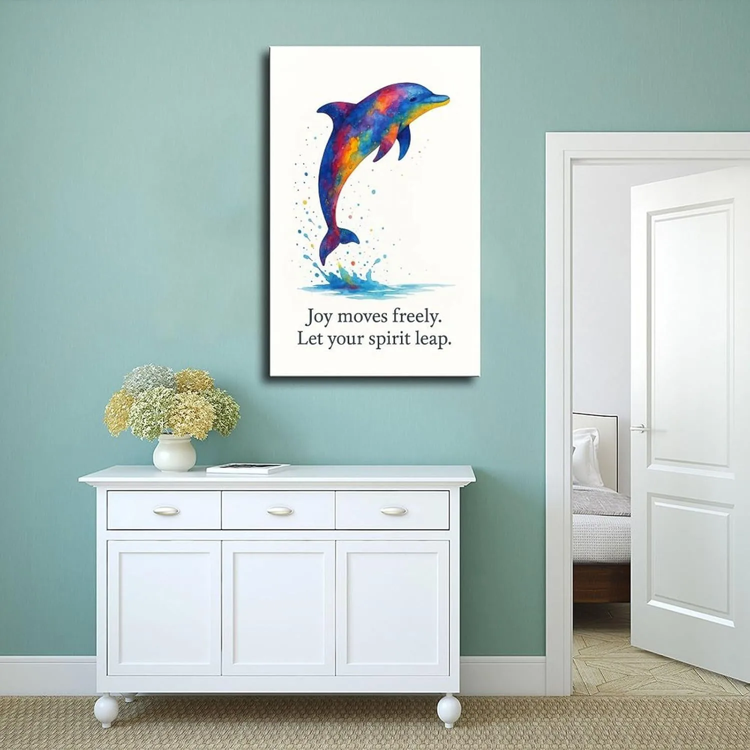 Colorful Splash Dolphin Abstract Watercolor Sea Animal Poster Print for Teen Boys Room Wall Art Canvas Painting Print 20x30inch(50x75cm)