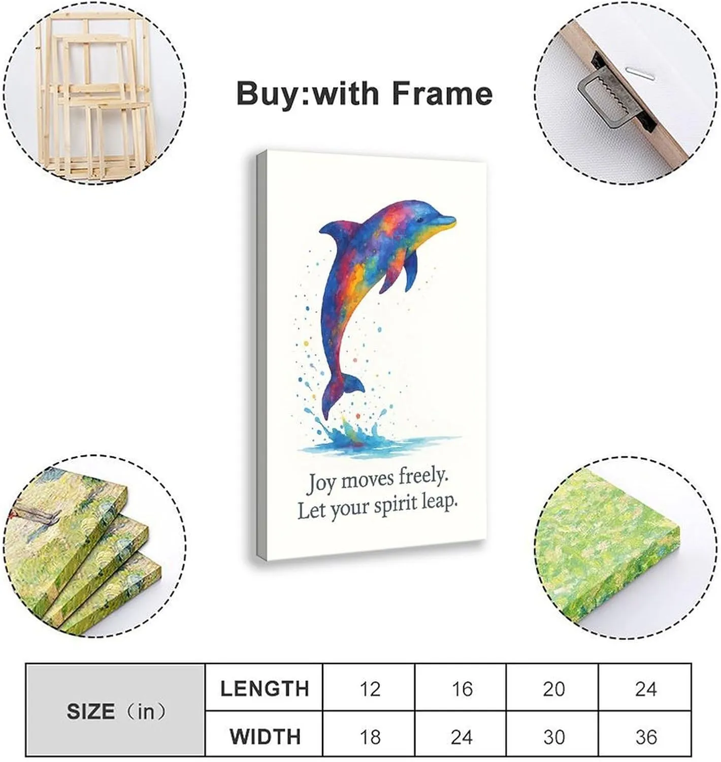 Colorful Splash Dolphin Abstract Watercolor Sea Animal Poster Print for Teen Boys Room Wall Art Canvas Painting Print 20x30inch(50x75cm)