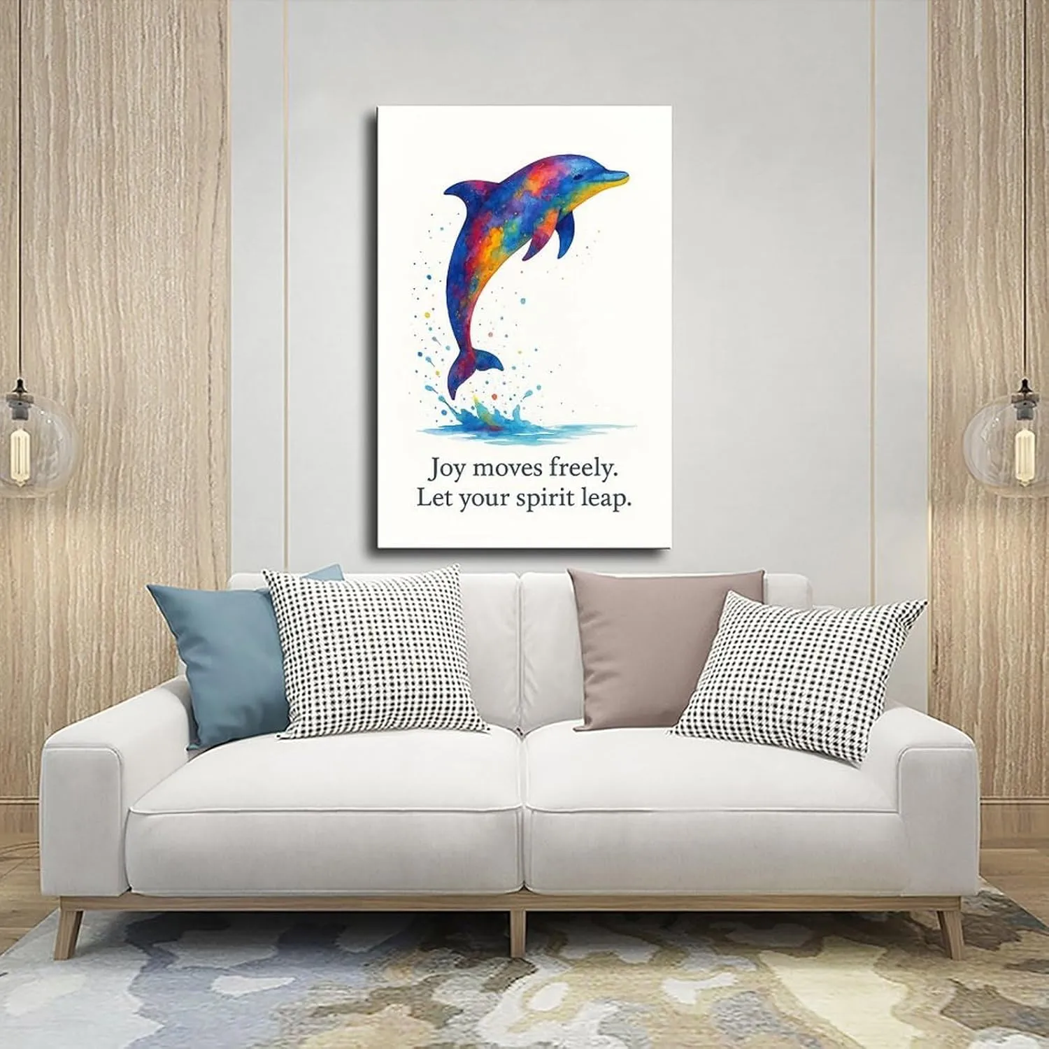 Colorful Splash Dolphin Abstract Watercolor Sea Animal Poster Print for Teen Boys Room Wall Art Canvas Painting Print 20x30inch(50x75cm)