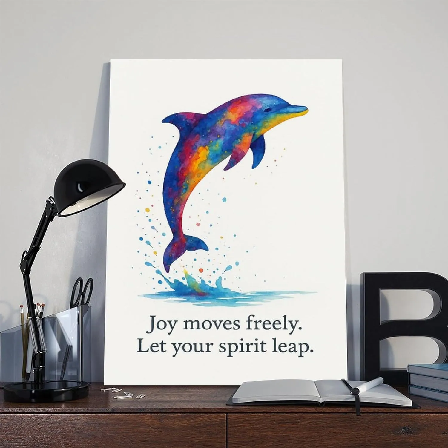 Colorful Splash Dolphin Abstract Watercolor Sea Animal Poster Print for Teen Boys Room Wall Art Canvas Painting Print 20x30inch(50x75cm)