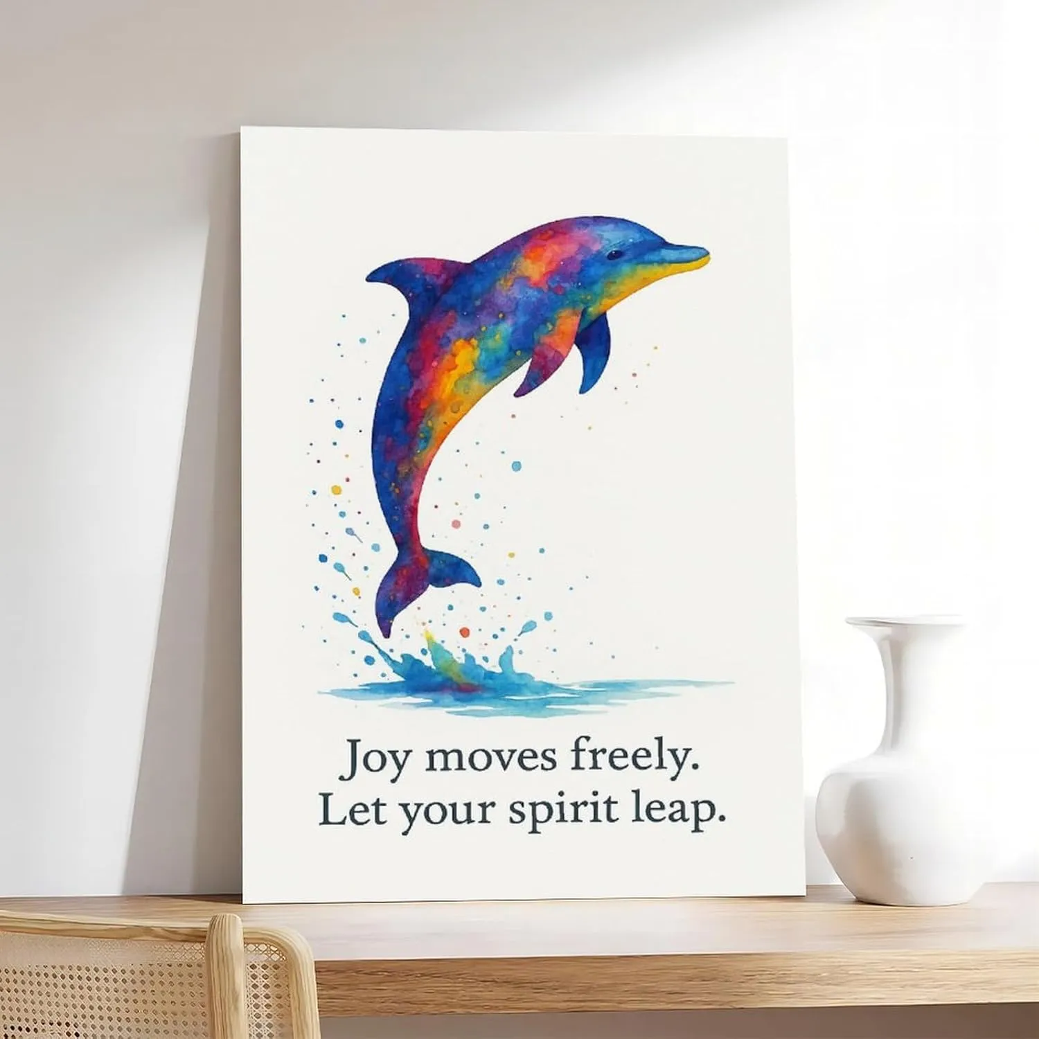 Colorful Splash Dolphin Abstract Watercolor Sea Animal Poster Print for Teen Boys Room Wall Art Canvas Painting Print 20x30inch(50x75cm)