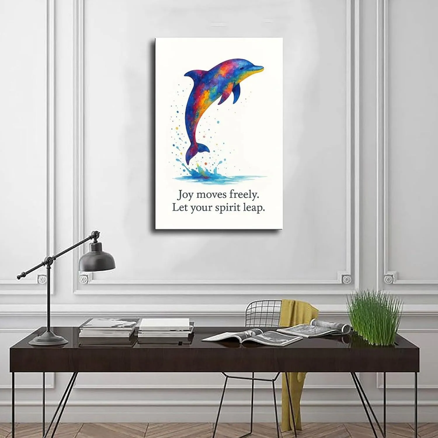 Colorful Splash Dolphin Abstract Watercolor Sea Animal Poster Print for Teen Boys Room Wall Art Canvas Painting Print 20x30inch(50x75cm)