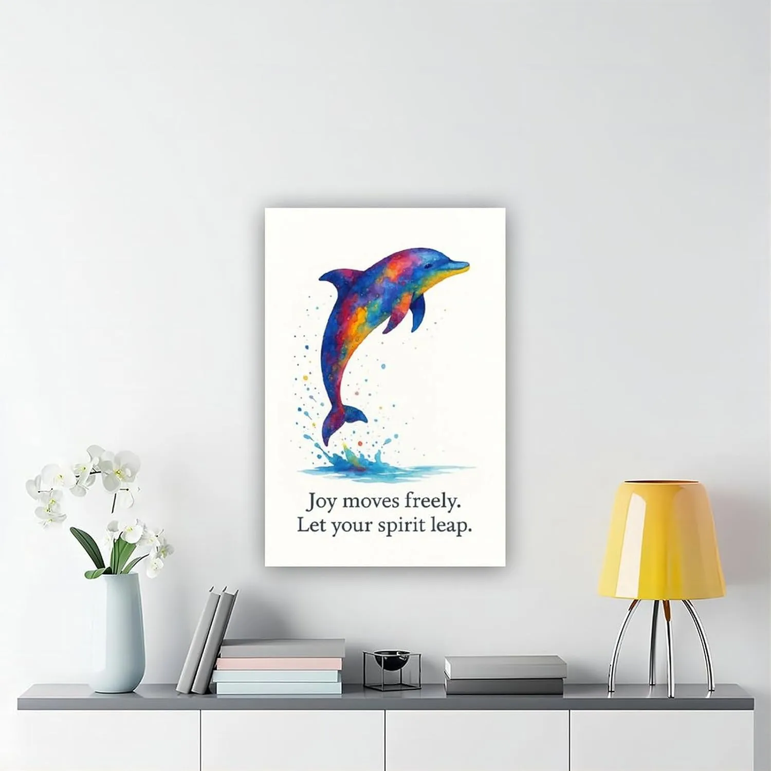 Colorful Splash Dolphin Abstract Watercolor Sea Animal Poster Print for Teen Boys Room Wall Art Canvas Painting Print 20x30inch(50x75cm)