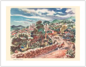 Colorful Taxco Mexico - United Air Lines - Vintage Travel Poster by Joseph Fehér 1948 - Bamboo Fine Art 290gsm Paper (Unframed) 17x22in
