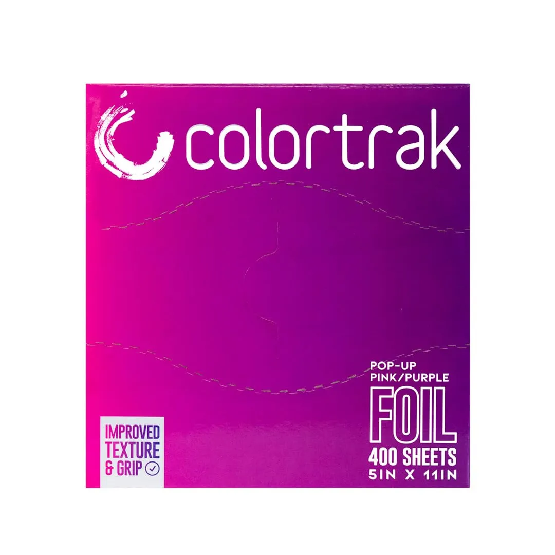 Colortrak Pink/Purple Gradient Pop-up Foil w/Dispenser (400 Count), Pre-cut Sheets, Non-Slip Embossed Texture, 5" x 10.75" Sheets for Hair Foil Coloring and Highlighting Sheet Applications