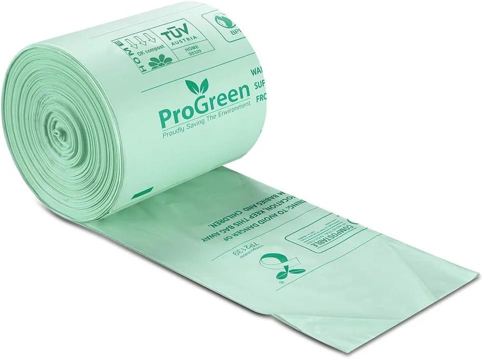 Compostable Trash Bags, Extra Thick, Compost Kitchen Bin Bags, Food Scraps Yard Waste Bags, ASTM D6400 BPI and TÜV AUSTRIA Certified (6 Gallon, Pack of 100)