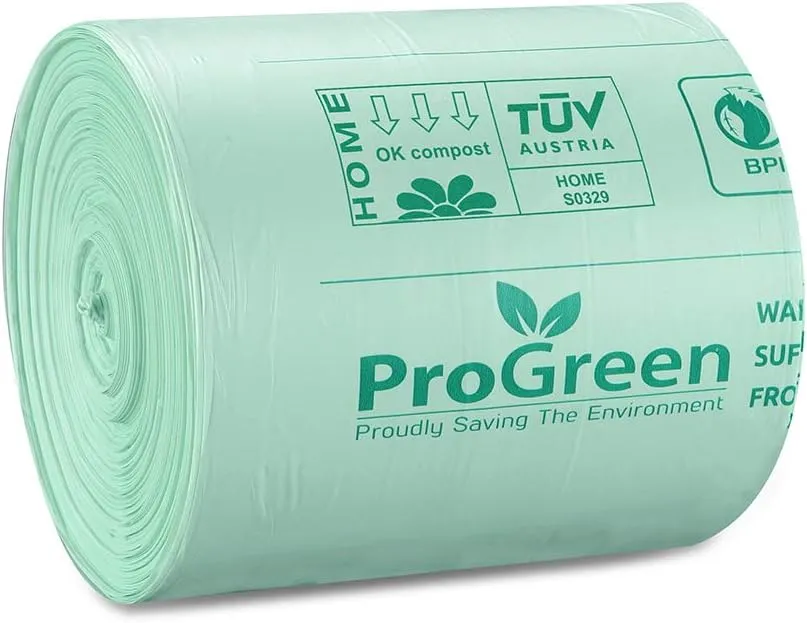 Compostable Trash Bags, Extra Thick, Compost Kitchen Bin Bags, Food Scraps Yard Waste Bags, ASTM D6400 BPI and TÜV AUSTRIA Certified (6 Gallon, Pack of 100)