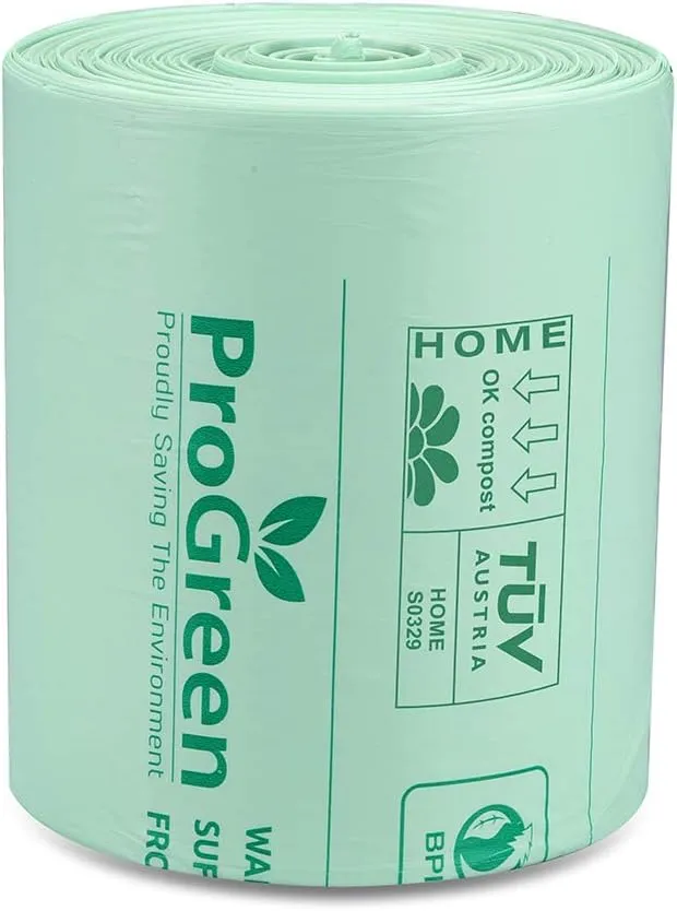 Compostable Trash Bags, Extra Thick, Compost Kitchen Bin Bags, Food Scraps Yard Waste Bags, ASTM D6400 BPI and TÜV AUSTRIA Certified (6 Gallon, Pack of 100)