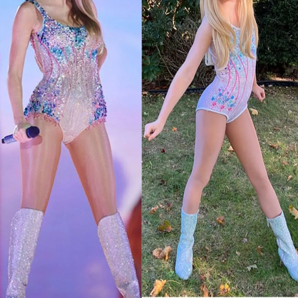 Concert Outfit for Little Girls Fans Sparkles Bodysuit Leotard Touring Musical Party Singer Costume