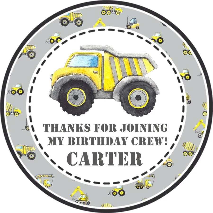 Construction Birthday Stickers