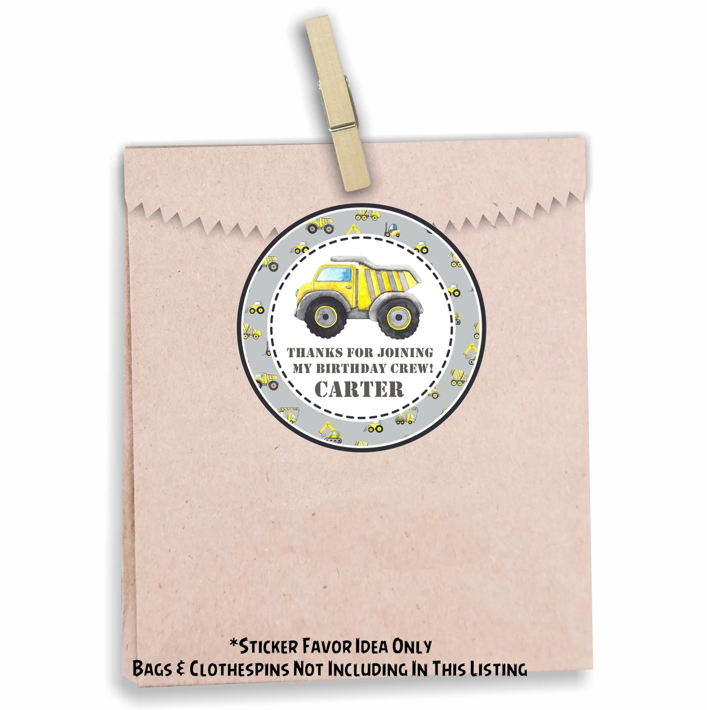 Construction Birthday Stickers