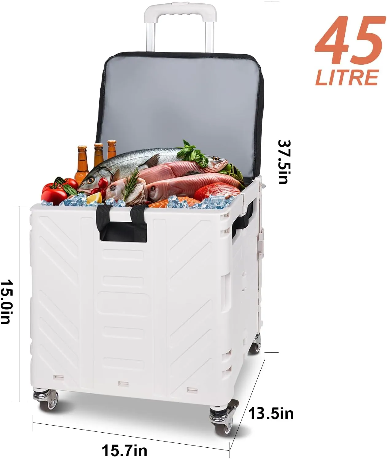 Cooler Bag Wheeled，Large Insulated Rolling Cooler Collapsible Leakproof Portable Hard Framed Ice Packs for Camping Picnic Beach Travel