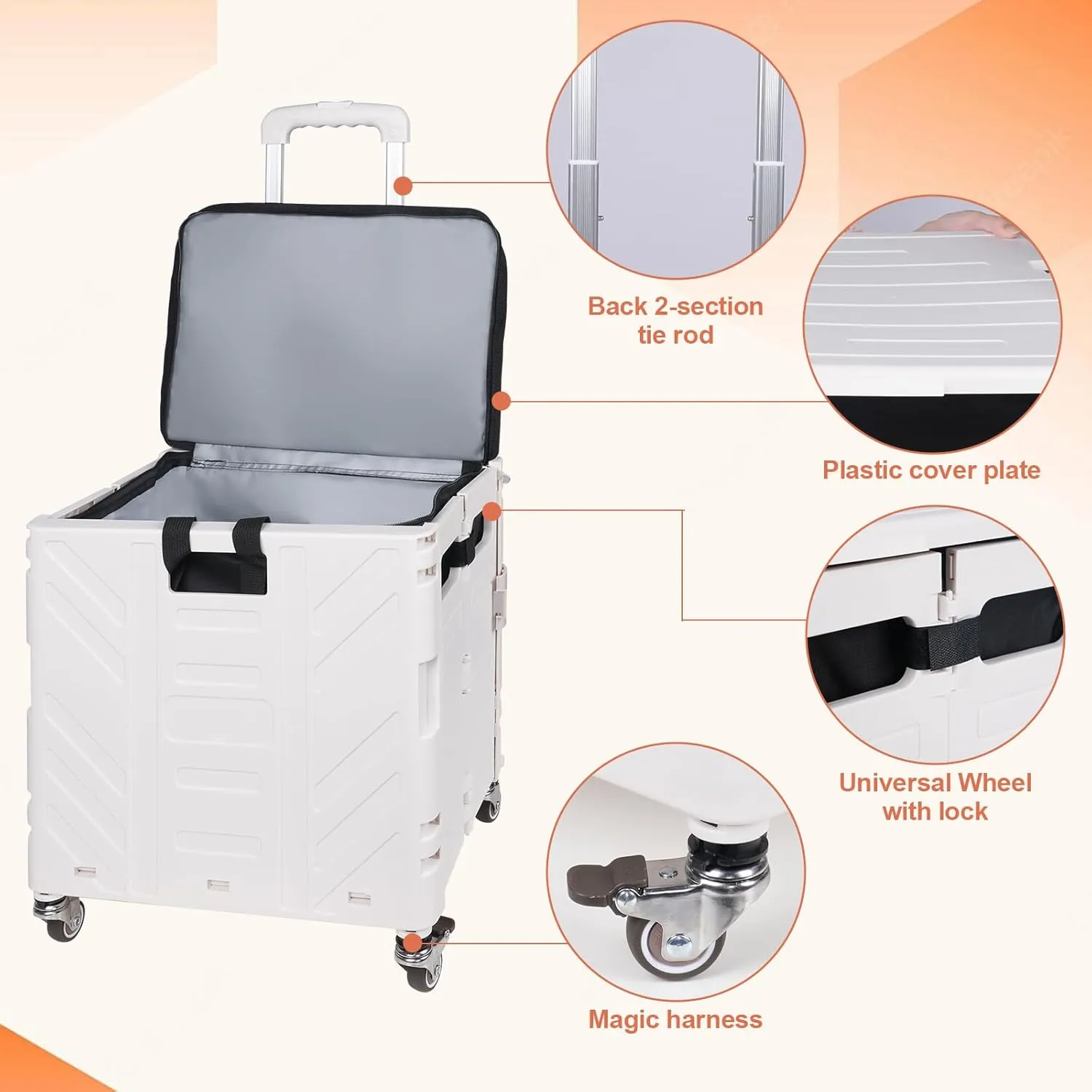 Cooler Bag Wheeled，Large Insulated Rolling Cooler Collapsible Leakproof Portable Hard Framed Ice Packs for Camping Picnic Beach Travel