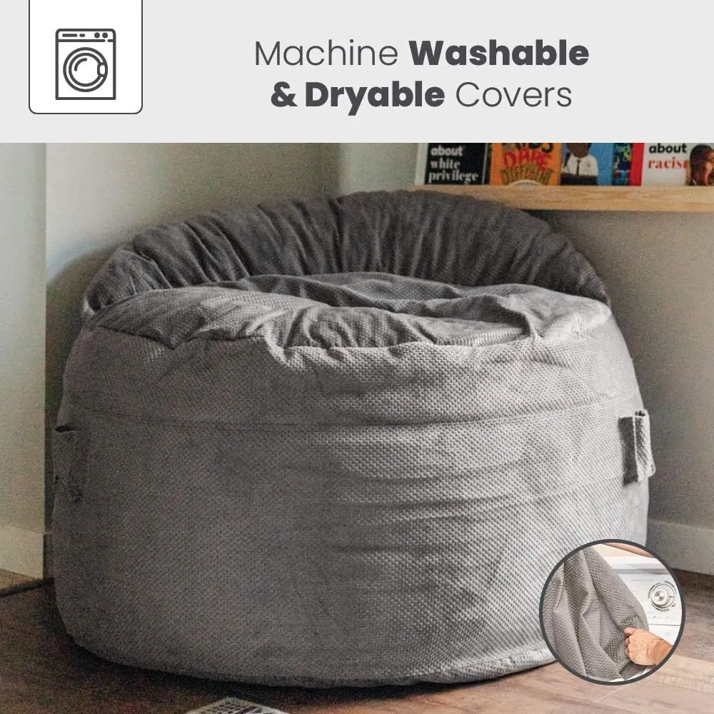 CordaRoy's NEST Gaming Bean Bag Chair-Convertible Bean Bag Chair & Bed-Washable Chenille Cover with Pockets for Remote, Controllers-for Living Room,Basement-King Size-Charcoal|Made in The USA