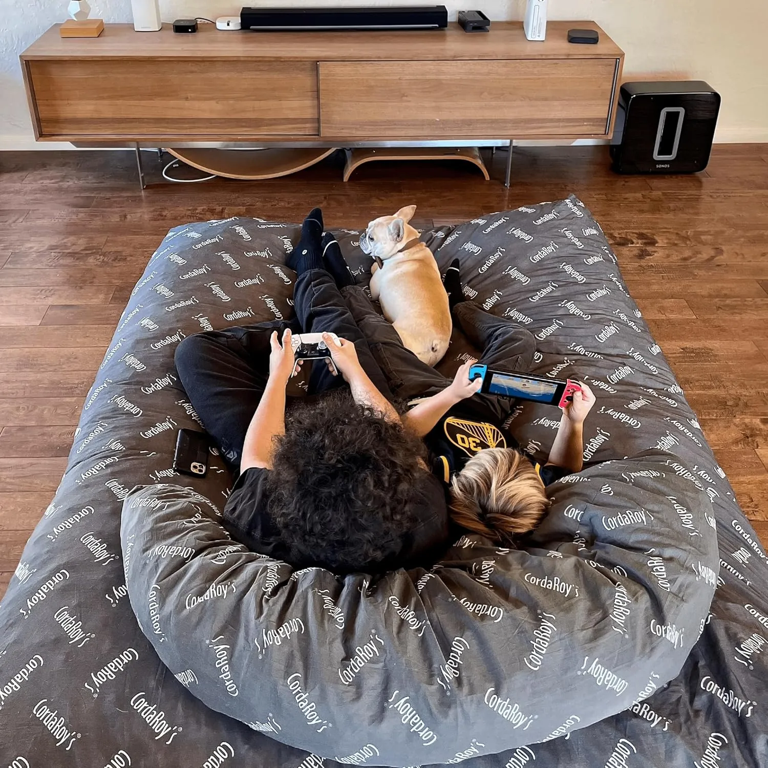 CordaRoy's NEST Gaming Bean Bag Chair-Convertible Bean Bag Chair & Bed-Washable Chenille Cover with Pockets for Remote, Controllers-for Living Room,Basement-King Size-Charcoal|Made in The USA