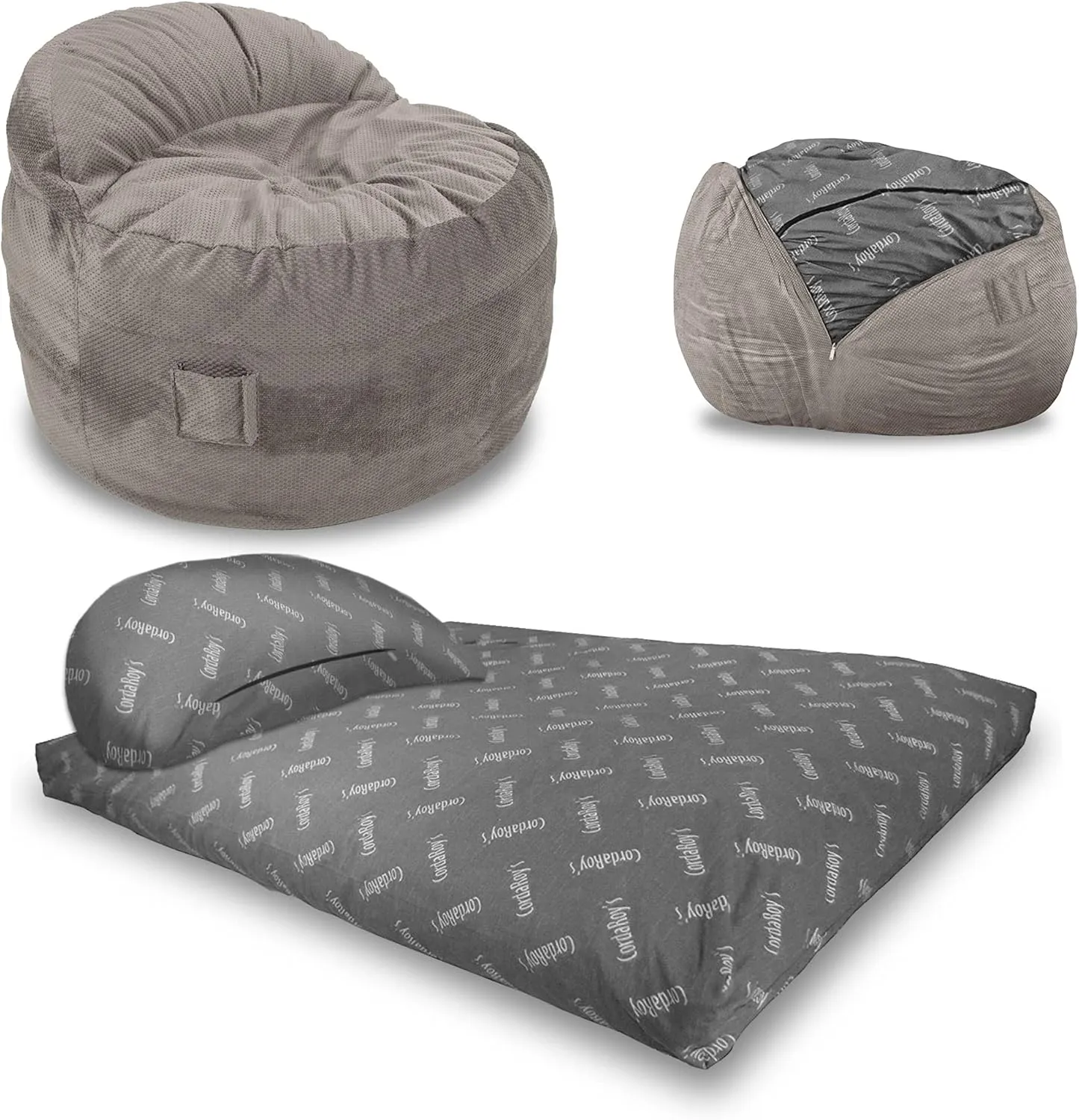 CordaRoy's NEST Gaming Bean Bag Chair-Convertible Bean Bag Chair & Bed-Washable Chenille Cover with Pockets for Remote, Controllers-for Living Room,Basement-King Size-Charcoal|Made in The USA