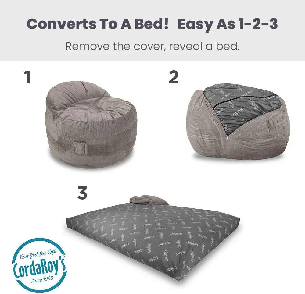 CordaRoy's NEST Gaming Bean Bag Chair-Convertible Bean Bag Chair & Bed-Washable Chenille Cover with Pockets for Remote, Controllers-for Living Room,Basement-King Size-Charcoal|Made in The USA