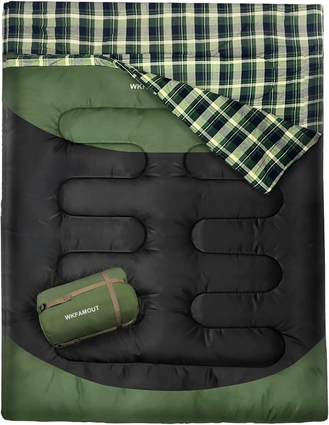 Cotton Flannel Double Sleeping Bag for Adults Machine Washable 2 Person Camping Sleeping Bag Queen Size Waterproof with Compression Sack for Cold Weather 3-4 Seasons