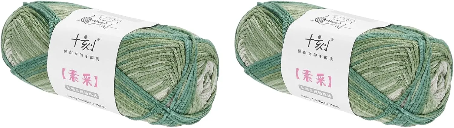 Cotton Yarn,100% Cotton Soft Knitting Yarn [for Hand DIY Bag Cushion Crocheting Knitting Project Home Decor] -2 Packages of 100g/3.52oz(Per Skein 50g/164yards)/Gradient Green