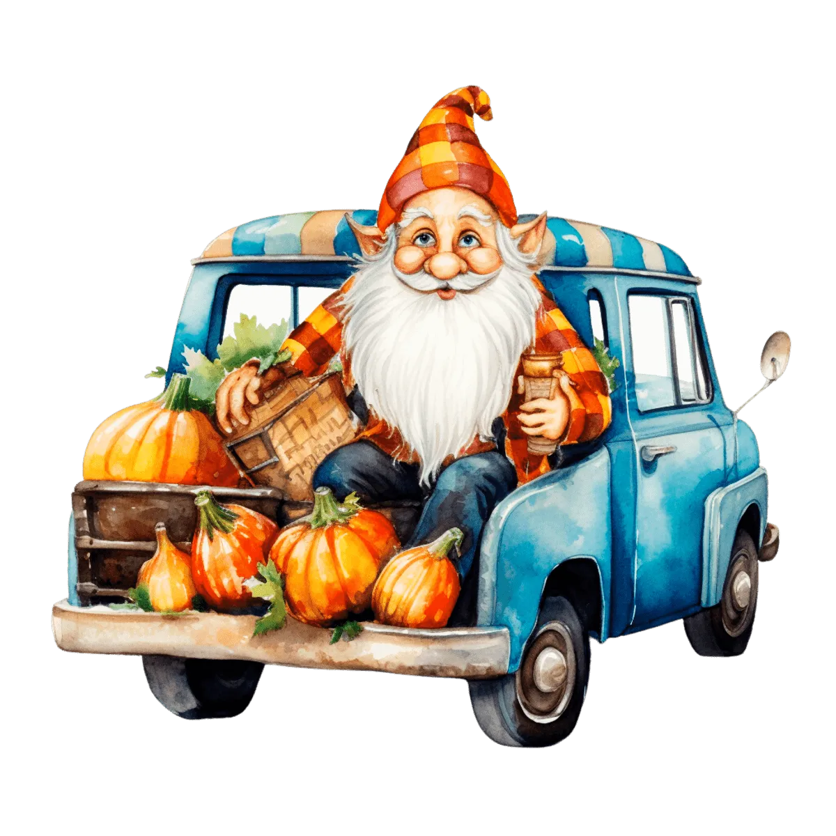 Cozy Watercolor Trucks with Pumpkins & Christmas – Ready To Press DTF Transfers0