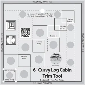 Creative Grids Curvy Log Cabin Trim Tool Quilt Ruler – CGRJAW6 – Made in USA, 6-1/2in x 6-1/2in, Non-Slip Grip Acrylic Quilting, Sewing, Crafting, Patchwork Ruler & Template